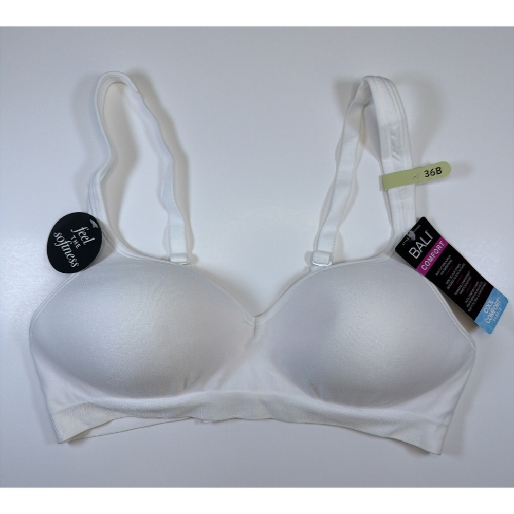 Bali Women's Comfort Revolution Wirefree Bra White 36B DF3463 Cool Comfort New